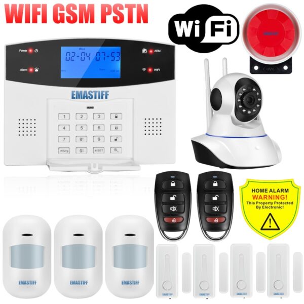 IOS Android APP Wired Wireless Home Security LCD PSTN WIFI GSM Alarm System Intercom Remote Control Autodial Siren Sensor Kit