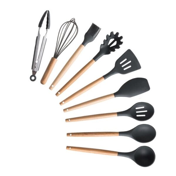 Silicone Cooking Utensils Set Non-Stick Spatula Shovel Wooden Handle Cooking Tools Set With Storage Box Kitchen Tool Accessories