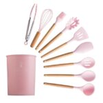 Silicone Cooking Utensils Set Non-Stick Spatula Shovel Wooden Handle Cooking Tools Set With Storage Box Kitchen Tool Accessories