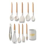 Silicone Cooking Utensils Set Non-Stick Spatula Shovel Wooden Handle Cooking Tools Set With Storage Box Kitchen Tool Accessories