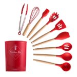 Silicone Cooking Utensils Set Non-Stick Spatula Shovel Wooden Handle Cooking Tools Set With Storage Box Kitchen Tool Accessories