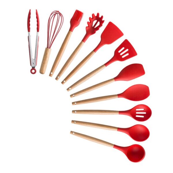 Silicone Cooking Utensils Set Non-Stick Spatula Shovel Wooden Handle Cooking Tools Set With Storage Box Kitchen Tool Accessories