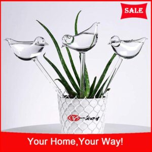 3 Pack Plant Waterer Self Watering Globes, Bird Shape Hand Blown Clear Glass Aqua Bulbs Vases Decoration Home for Flowers (White)