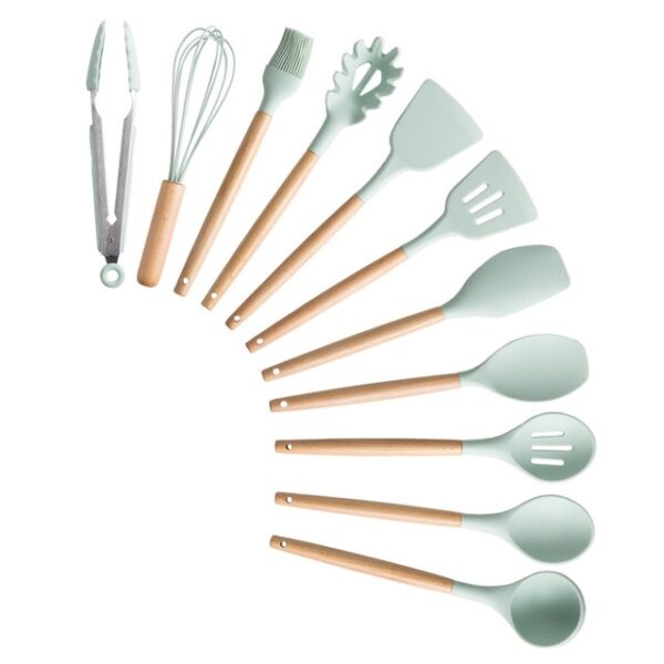 Silicone Cooking Utensils Set Non-Stick Spatula Shovel Wooden Handle Cooking Tools Set With Storage Box Kitchen Tool Accessories