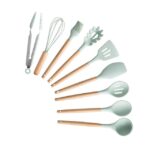 Silicone Cooking Utensils Set Non-Stick Spatula Shovel Wooden Handle Cooking Tools Set With Storage Box Kitchen Tool Accessories