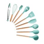 Silicone Cooking Utensils Set Non-Stick Spatula Shovel Wooden Handle Cooking Tools Set With Storage Box Kitchen Tool Accessories