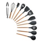 Silicone Cooking Utensils Set Non-Stick Spatula Shovel Wooden Handle Cooking Tools Set With Storage Box Kitchen Tool Accessories