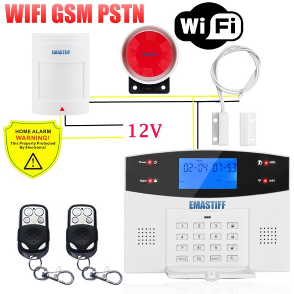 IOS Android APP Wired Wireless Home Security LCD PSTN WIFI GSM Alarm System Intercom Remote Control Autodial Siren Sensor Kit