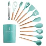 Silicone Cooking Utensils Set Non-Stick Spatula Shovel Wooden Handle Cooking Tools Set With Storage Box Kitchen Tool Accessories