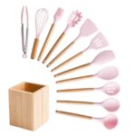 Silicone Cooking Utensils Set Non-Stick Spatula Shovel Wooden Handle Cooking Tools Set With Storage Box Kitchen Tool Accessories