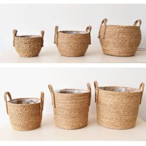 Nordic Handmade Straw Storage Basket Rattan Floor Indoor Flower Pot Planter Crafts Decoration Home Living Room Flower Basket