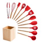 Silicone Cooking Utensils Set Non-Stick Spatula Shovel Wooden Handle Cooking Tools Set With Storage Box Kitchen Tool Accessories