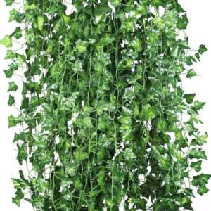 12 x artificial plants of vine false flowers ivy hanging garland for the wedding party Home Bar Garden Wall decoration Outdoor (Green)