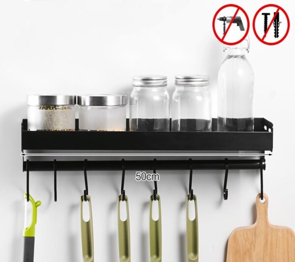 Kitchen Organizer Storage Wall-Mount Spice Racks Aluminum Shelves Utensil Spoon Hanger Hook Kitchen Gadgets Accessories Supplies