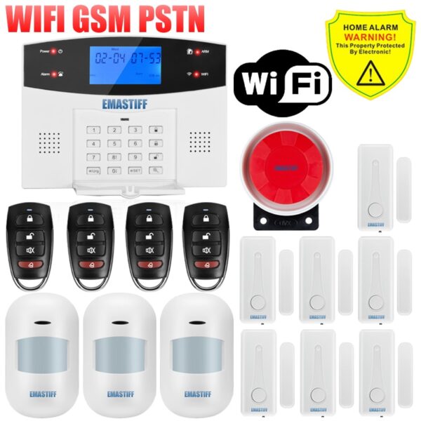 IOS Android APP Wired Wireless Home Security LCD PSTN WIFI GSM Alarm System Intercom Remote Control Autodial Siren Sensor Kit