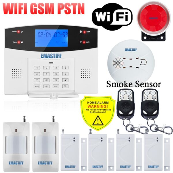 IOS Android APP Wired Wireless Home Security LCD PSTN WIFI GSM Alarm System Intercom Remote Control Autodial Siren Sensor Kit