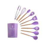 Silicone Cooking Utensils Set Non-Stick Spatula Shovel Wooden Handle Cooking Tools Set With Storage Box Kitchen Tool Accessories