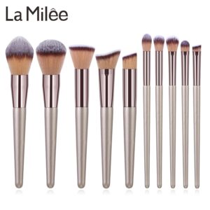 La Milee Champagne Makeup Brushes Set Foundation Powder Blush Eyeshadow Concealer Lip Eye Make Up Brush Cosmetics Beauty Tools (Champagne Gold)