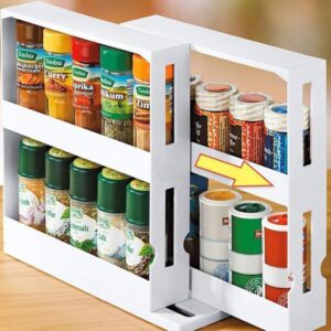 1Set Multifunction Rotating Jars Spice Rack Bottle Storage White PP Cabinet Kitchen Storage Rack Holder Organizer (as show)