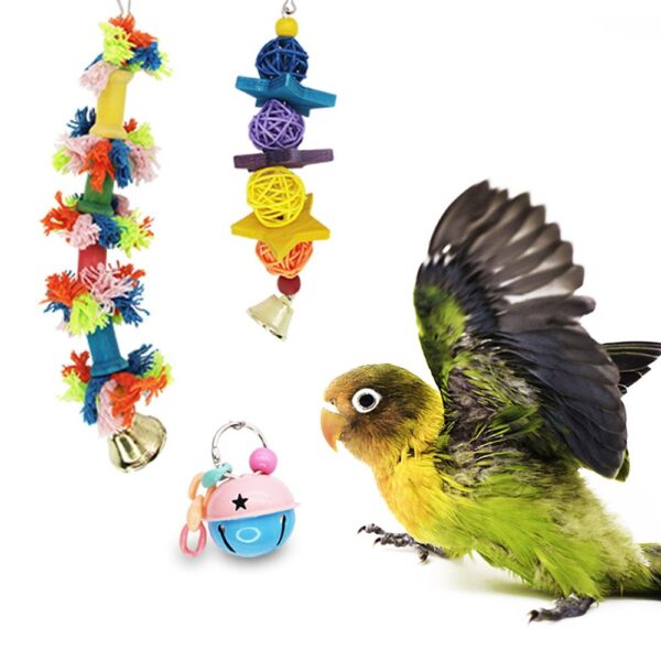 10 Packs Bird Swing Chewing Toys Parrot Hammock Bell Toys Parrot Cage Toy Bird Perch with Wood Beads Hanging for Small Parakeets