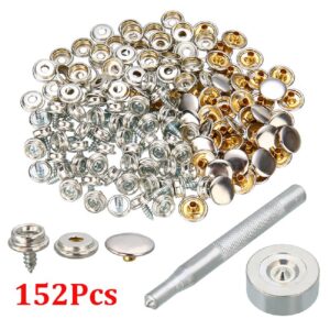 152pcs 10mm Screw Boat Marine Repair Canvas Fabric Snap Fastener Cover Button Socket Screw Stud Self-Tapping Support Accessories (Copper)