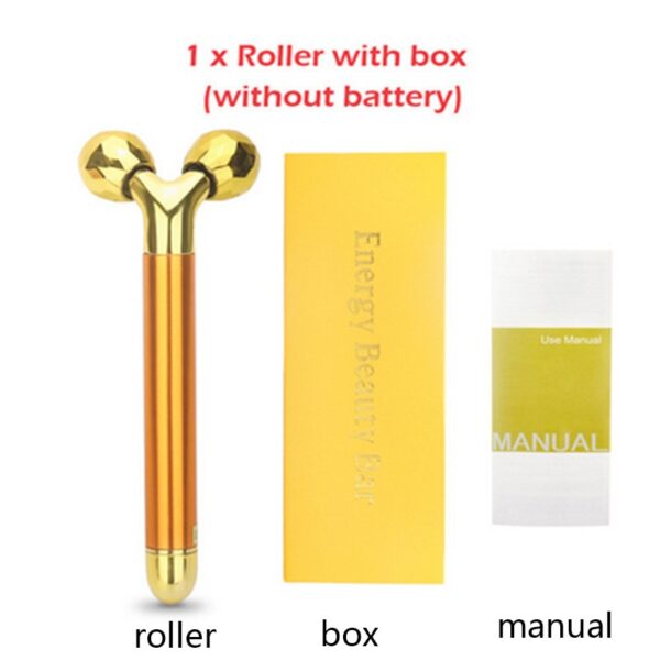 3 in 1 Energy Beauty Bar 24k Golden Vibrating Facial Roller Massager Face Lifting Anti-wrinkle Skin Care Gemstone Roller Ball