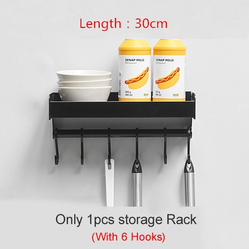 Kitchen Organizer Storage Wall-Mount Spice Racks Aluminum Shelves Utensil Spoon Hanger Hook Kitchen Gadgets Accessories Supplies