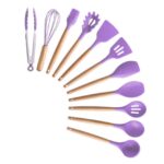 Silicone Cooking Utensils Set Non-Stick Spatula Shovel Wooden Handle Cooking Tools Set With Storage Box Kitchen Tool Accessories