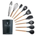 Silicone Cooking Utensils Set Non-Stick Spatula Shovel Wooden Handle Cooking Tools Set With Storage Box Kitchen Tool Accessories